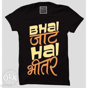 Black, Yellow, And Orange Bhai Hai-printed Crew-neck T-shirt