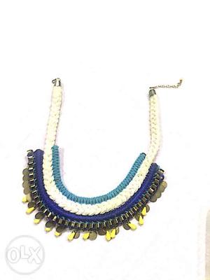 Blue And Gold-colored Beaded Necklace
