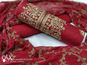 Cotton material with chifon Kashmiri work