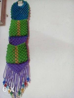 Green, Blue, And Purple Knitted Textile