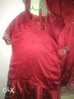 Maroon jarkan short sleeve lehenga