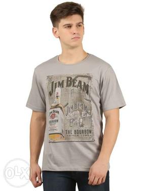 Men's Gray Jim Beam Crew-neck T-shirt