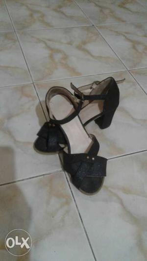 Pair Of Black Leather Peep-toe Ankle Sandals