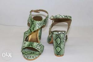 Pair Of Green-and-brown Open Toe Sandals