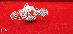 Silver-colored Clear Gemstone Wedding Ring