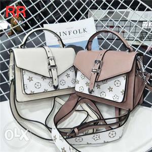 Two Monogrammed White And Beige Leather Crossbody Bags