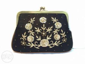 Women's Black And White Floral Pouch