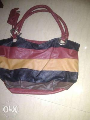 Women's Black, Brown, And Red Leather Tote Bag