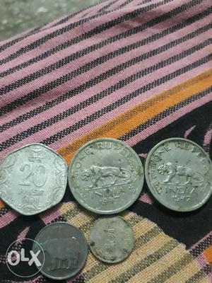 2 coin george king  and 5 cent  singapore