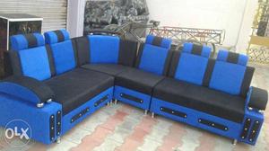 Blue And Black Fabric Sectional Sofa