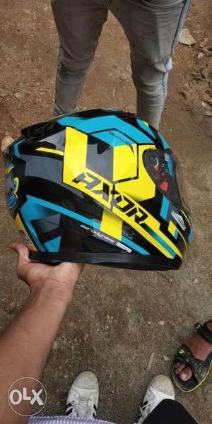 Blue, Black, And Yellow Axor Full-face Helmet