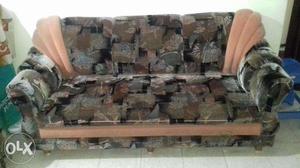 Brown Fabric Wooden Sofa Set