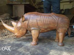 Brown Wooden Rhinoceros Figurine