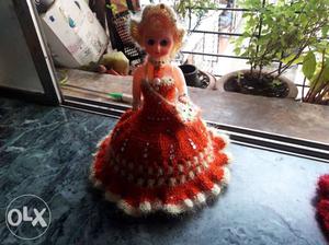 Girl In Red Knitted Gown Doll