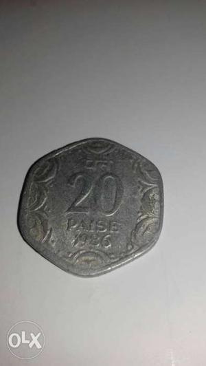 Octagoal  Silver-colored 20 Indian Paise Coin