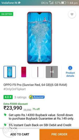 Oppo f9 pro sunrisere red colour sealed box with