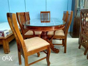 Real teak wood dining table + chair Kerala make...