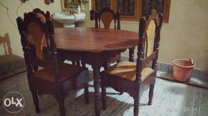 Rectangular Brown Wooden Table With 4 Chairs Dining Set