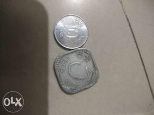 Two 5 And 10 Indian Paise Coins