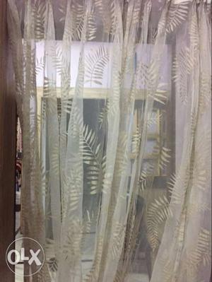 White Leaf Print Curtain