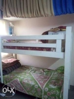 White Wooden Bunk Bed with matress