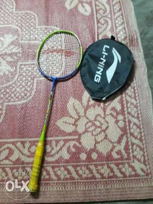 Yellow And Blue Li-Ning Badminton Racket With Case
