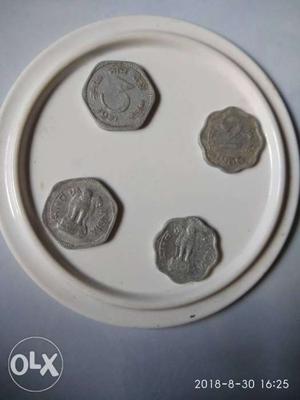 2 paisa and 3 paisa aluminium coins.total 4
