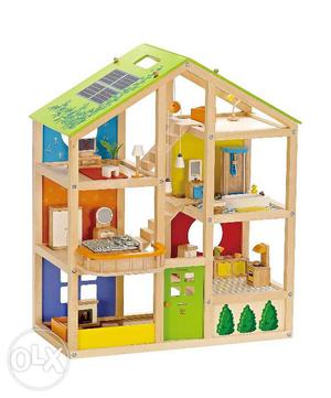 Hape-wooden All Season furnished Dollhouse in