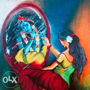 Radha krishna with frame canvas pain