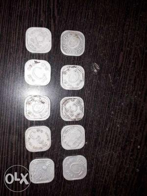 Silver-colored 5 Indian Paise Coin Collection