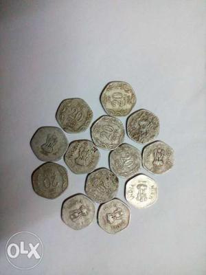 Silver colored Indian paise coin collection