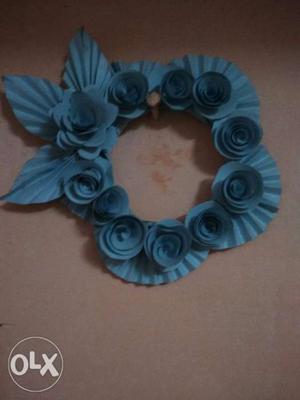 Teal Flower-themed Paper Wreath