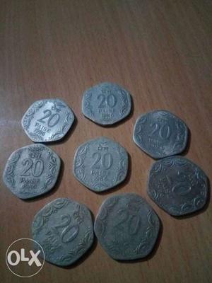 Very precious 20paise eight 8 coins of  and