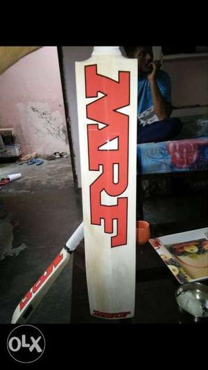 White And Red MRF Wooden Cricket Bat