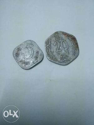 5 And 20 Indian Coins