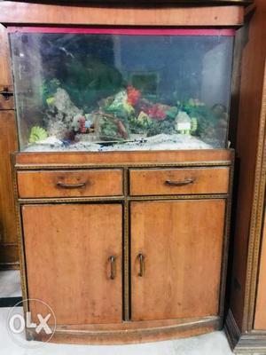 Aquarium with wooden shoe rack and drawers