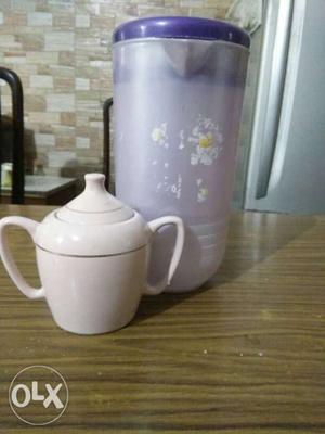 Imported Purple And White Floral Plastic Pitcher And White