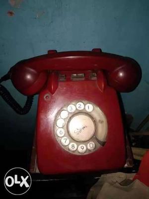 Red And Gray Rotary Telephone