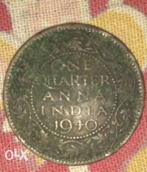 Round  Gray One Quarter Anna India Coin