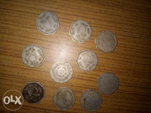Scallop-edge Silver-colored 10 Indian Paise Coin Lot