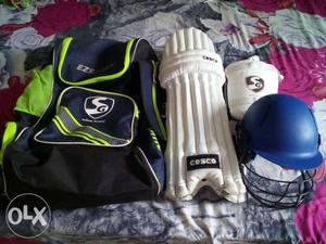 Sg cricket kit pads,thigh guard,kitbag,helmet