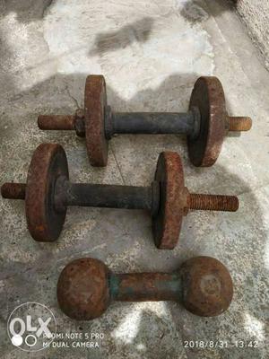 Two Brown Fixed-weight Dumbbells And Brown Fixed-weight