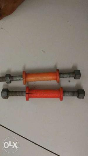 Two Red-and-grey Adjustable Dumbbell Bars