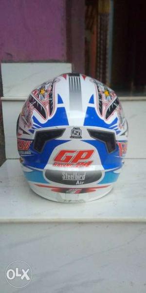Blue And White GP Full-face Helmet