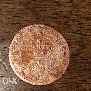 Bronze-colored 1 Indian Quarter Anna Coin