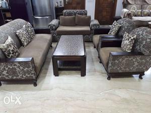 Brown-and-beige Floral Fabric 4-piece Sofa Set