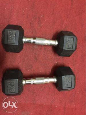 Gym rod with 2 plates of 5 kgs and two dumbles of