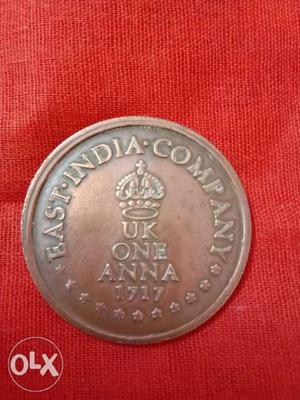 Round  Bronze-colored 1 UK Anna Coin