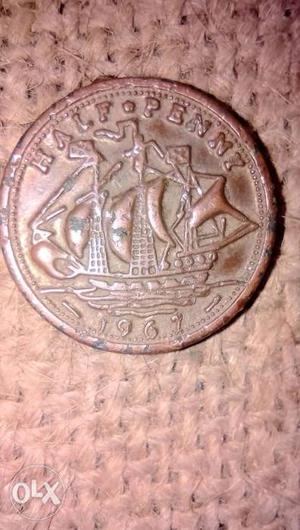 Round Copper-colored Half Penny Coin