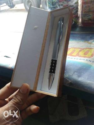 Silver And Black Retractable Pen With Box
